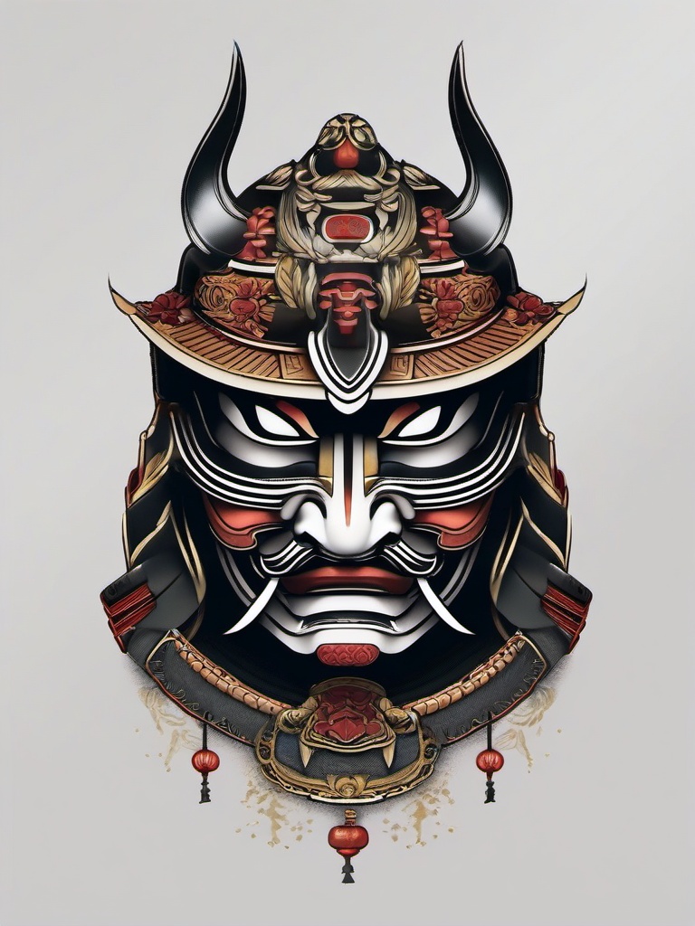 small samurai mask tattoo  simple color tattoo,white background,minimal