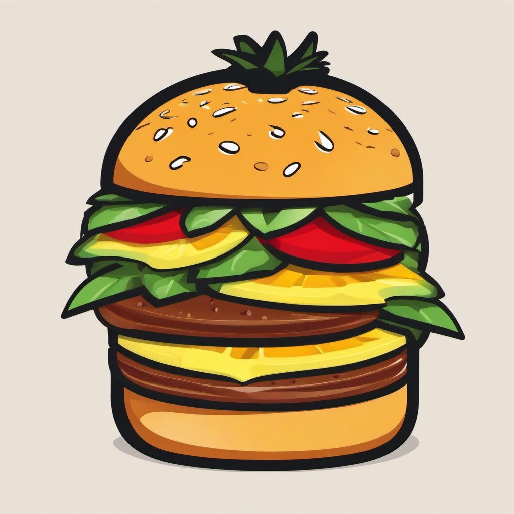 Hamburger clipart - hamburger with a slice of pineapple  color,minimalist,vector clipart