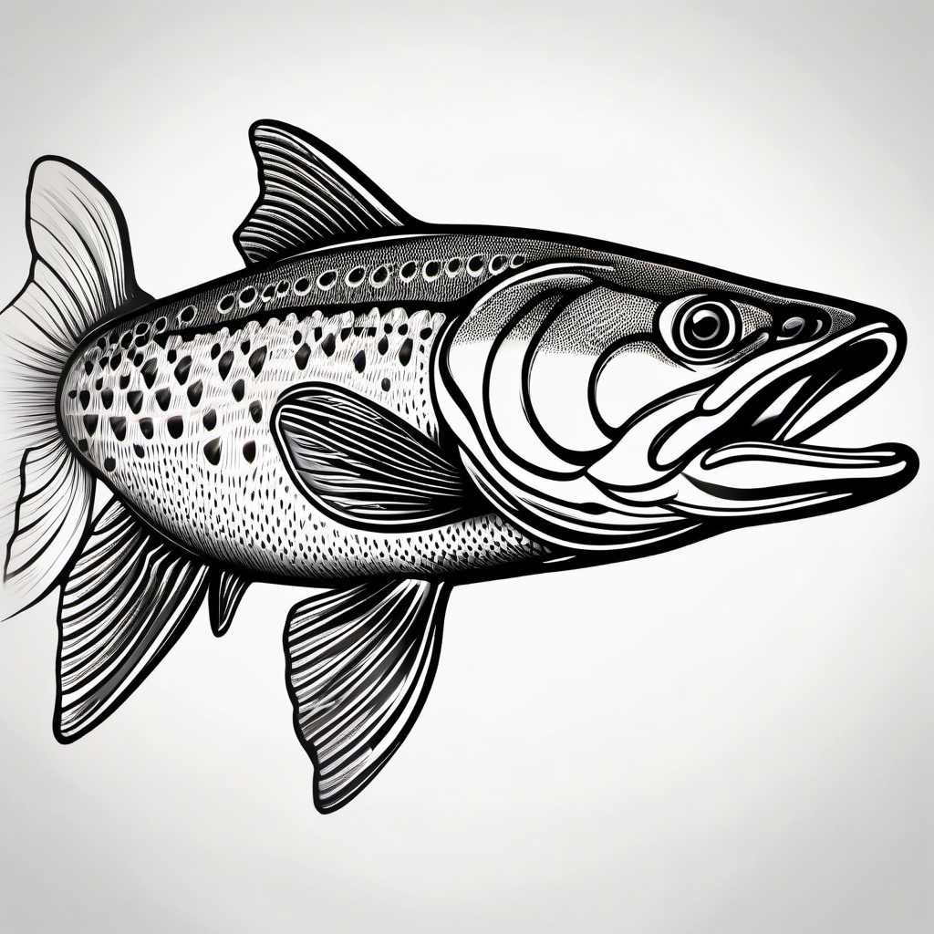 Brook Trout Tattoo,a detailed tattoo celebrating the beauty of brook trout, a symbol of freshwater allure. , tattoo design, white clean background