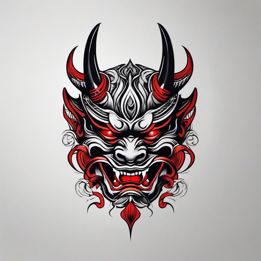 oni mask tattoo minimalist  simple color tattoo,white background,minimal