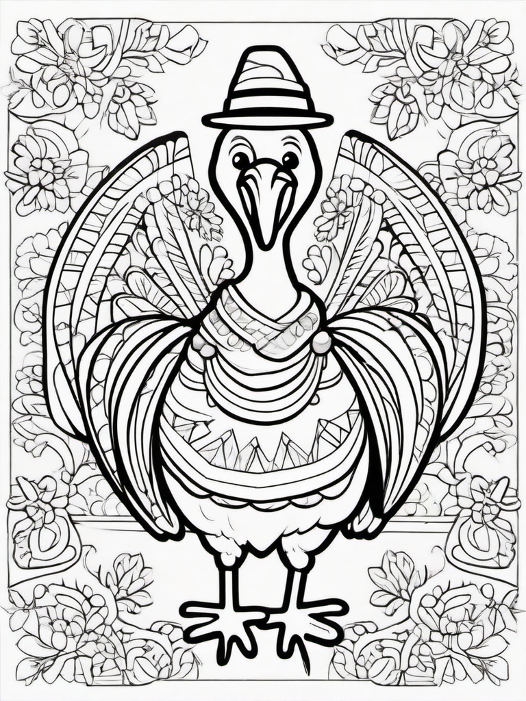 Happy Turkey Coloring Pages - Joyful Turkey Celebrating the Holiday  minimal black outline printable sheet, coloring page