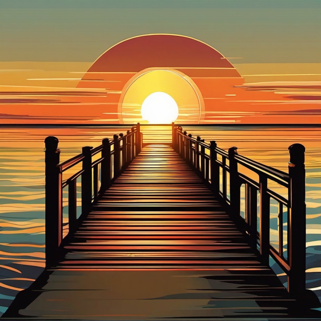 Sunset Pier sticker- Ocean Horizon Tranquility, , color sticker vector art