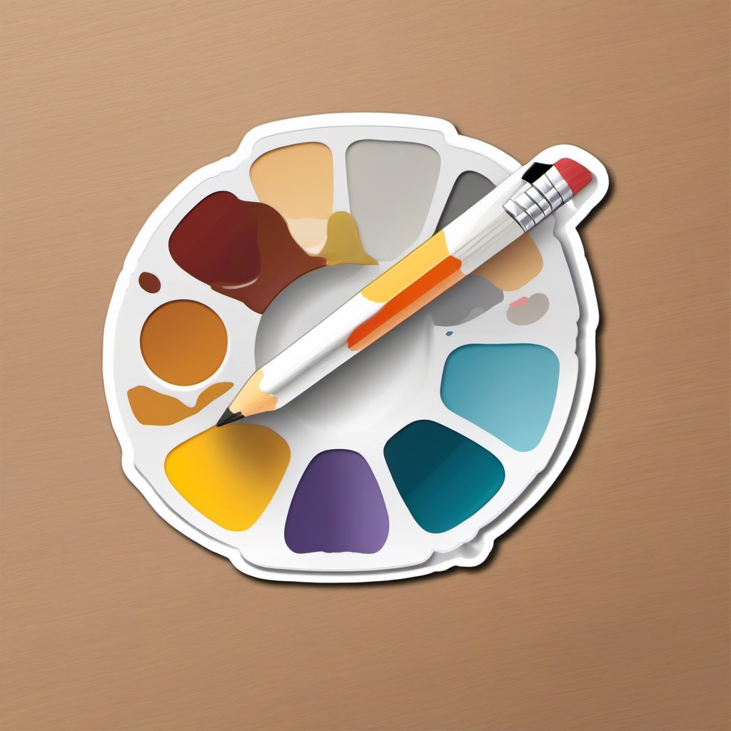 Pencil and Paint Palette Sticker - Pencil paired with an artist's paint palette, ,vector color sticker art,minimal