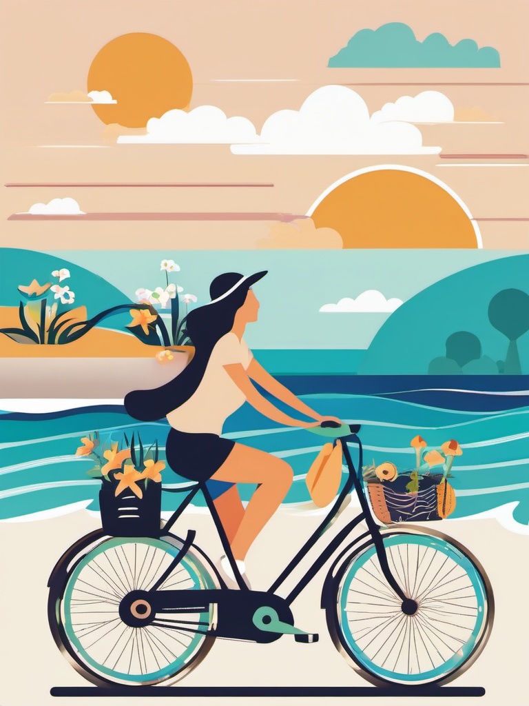 Bike Ride by the Sea clipart - Biking by the sea in spring, ,vector color clipart,minimal