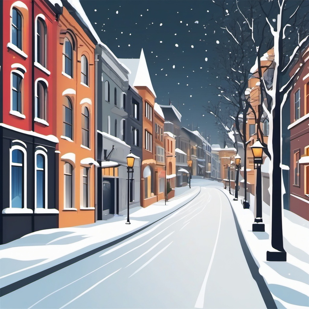 Winter City Street clipart - Urban street with snow-covered sidewalks, ,vector color clipart,minimal