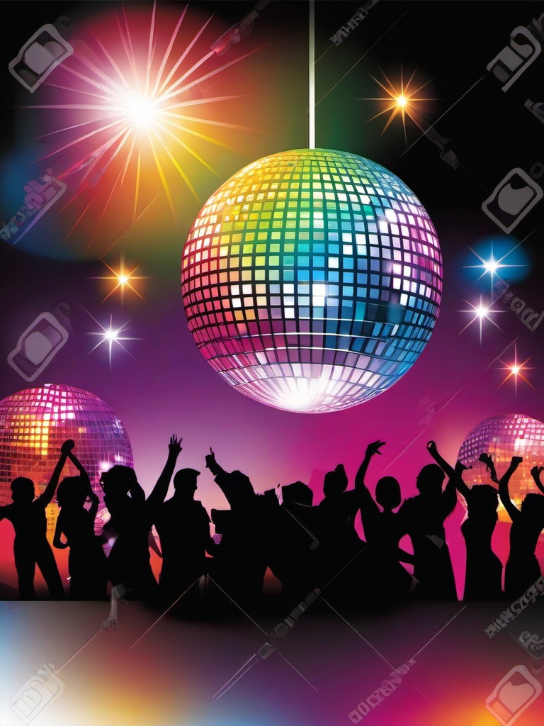 Disco Ball clipart - party scene with disco ball  vector clipart