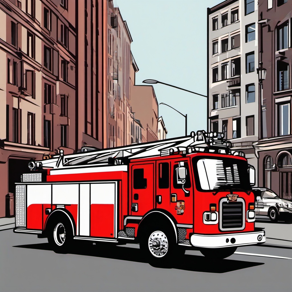 Fire Truck clipart - fire truck on a city street  color,minimalist,vector clipart