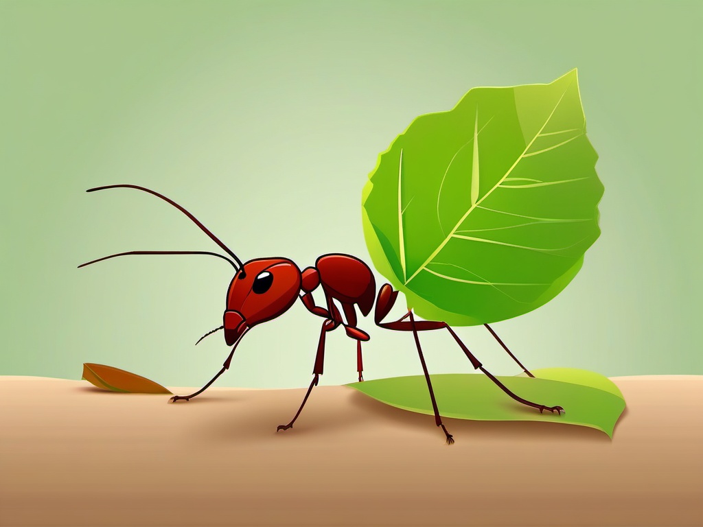 Leafcutter Ant Clip Art - A leafcutter ant carrying a leaf piece,  color vector clipart, minimal style