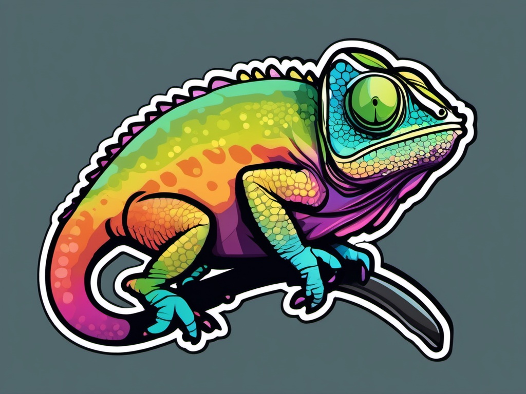 Chameleon Sticker - A chameleon showcasing its ability to change colors. ,vector color sticker art,minimal