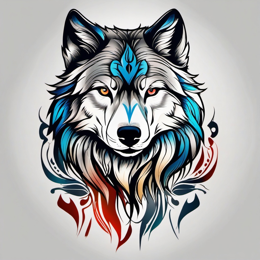 Tattoo Wolf Paw,tattoo celebrating the indomitable spirit of the wolf through its powerful paw. , color tattoo design, white clean background