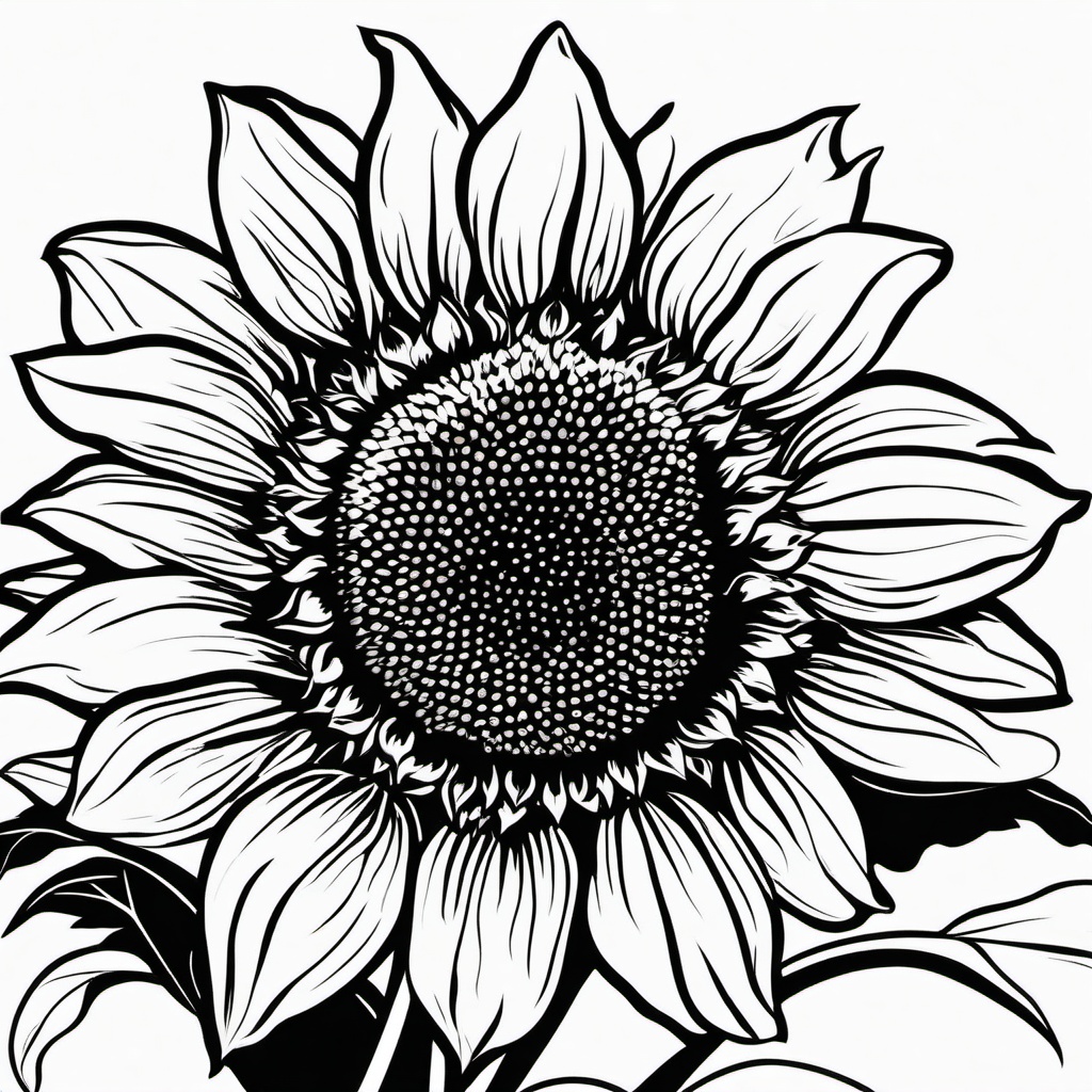 Sunflower clipart black and white, A monochromatic depiction of a sunflower.  simple, 2d flat