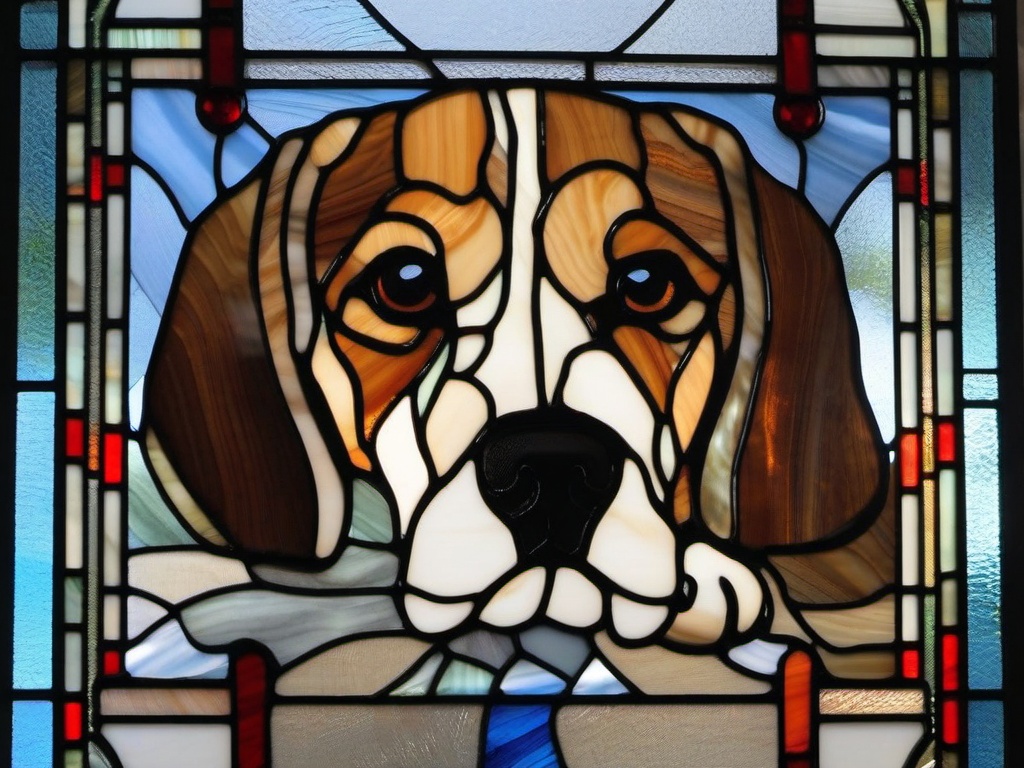 Stained Glass Beagle - Playful beagle with floppy ears  