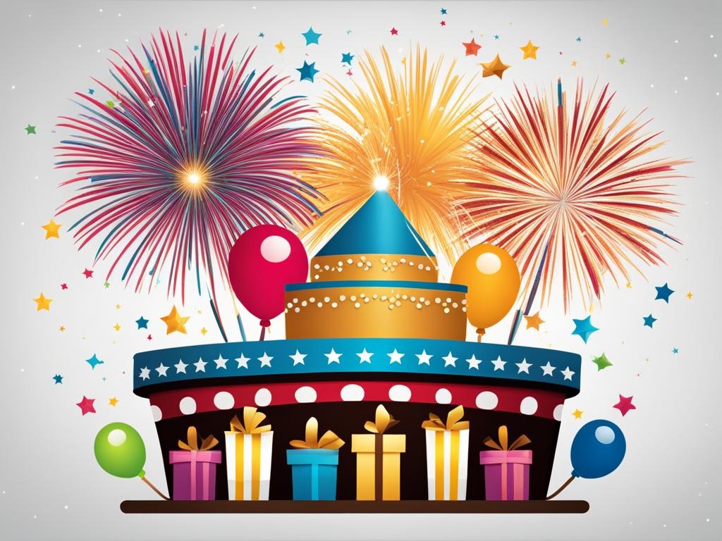 happy birthday clipart,celebrating with a grand fireworks display 