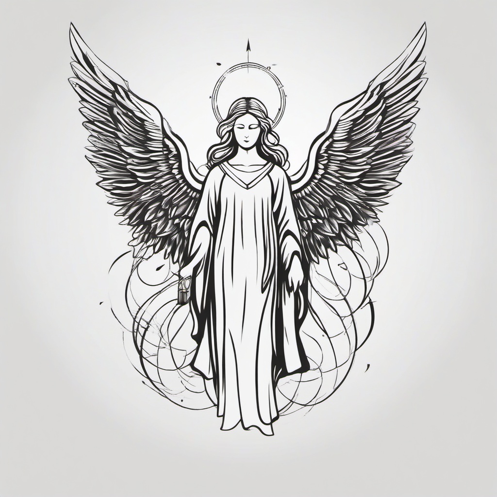 Guardian Angel Simple Angel Tattoos - A minimalist approach to celestial protection.  minimalist color tattoo, vector