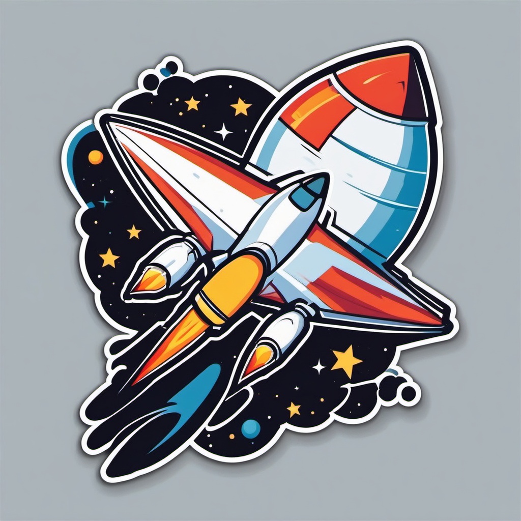 Rocket in Space Sticker - Rocket soaring through outer space, ,vector color sticker art,minimal