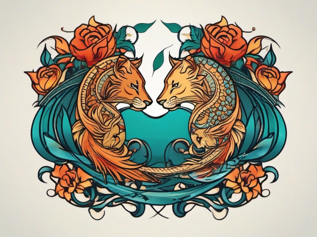 leo and pisces tattoo  simple vector color tattoo