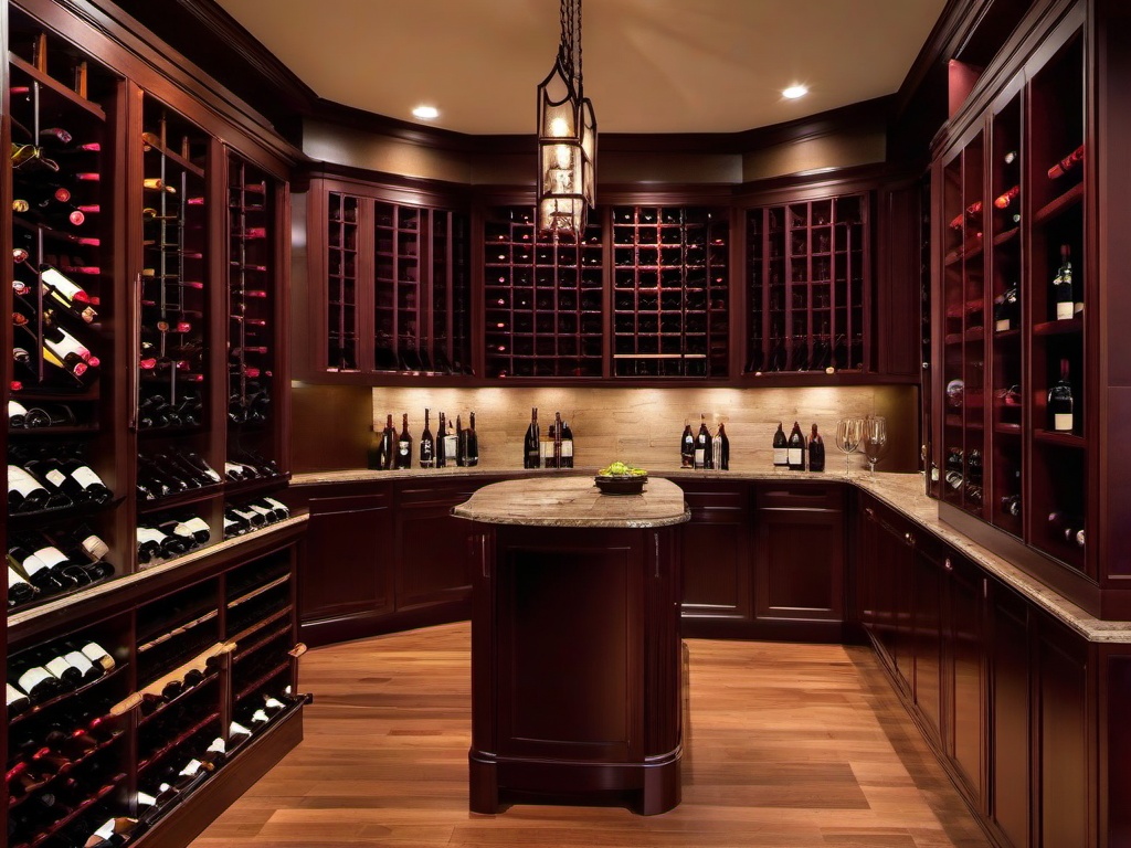 In the wine cellar, Regency interior design features elegant wine racks, rich wood accents, and ambient lighting that create a refined atmosphere for wine enthusiasts.  