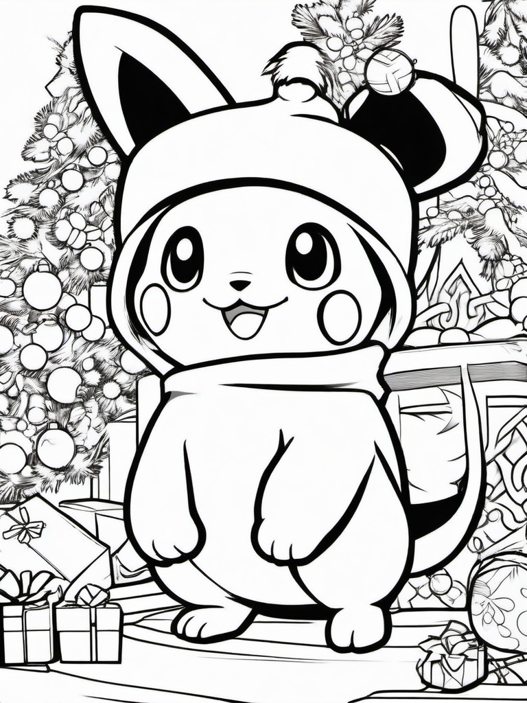 Pokemon Christmas Coloring Sheet  outling,coloring pages,black and whit