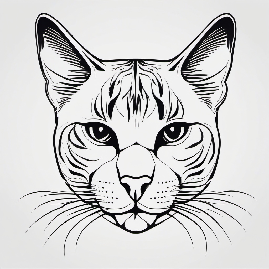 Cat Head Marking Tattoo - Tattoo featuring markings on the head of a cat.  minimal color tattoo, white background