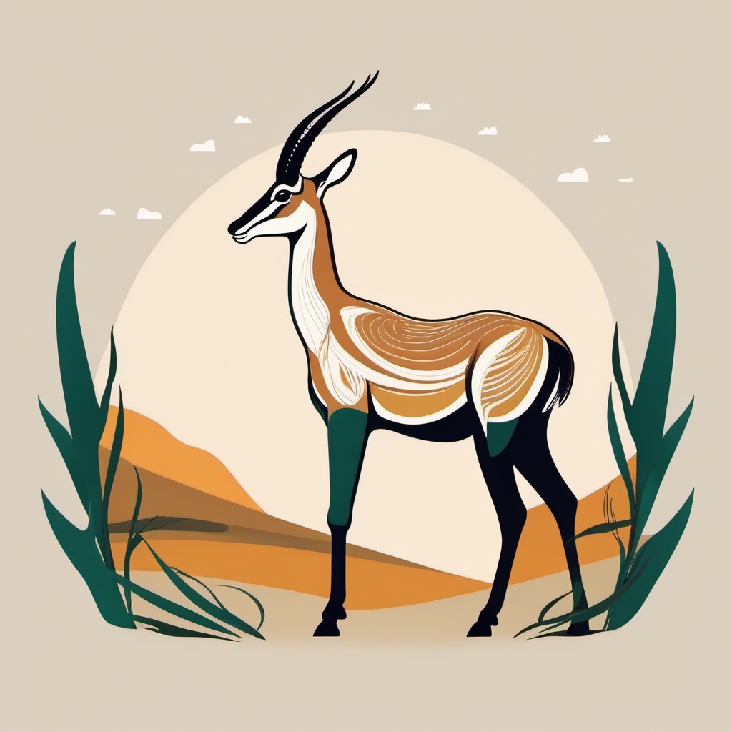 Gazelle Clip Art - Graceful gazelle on the savanna,  color vector clipart, minimal style