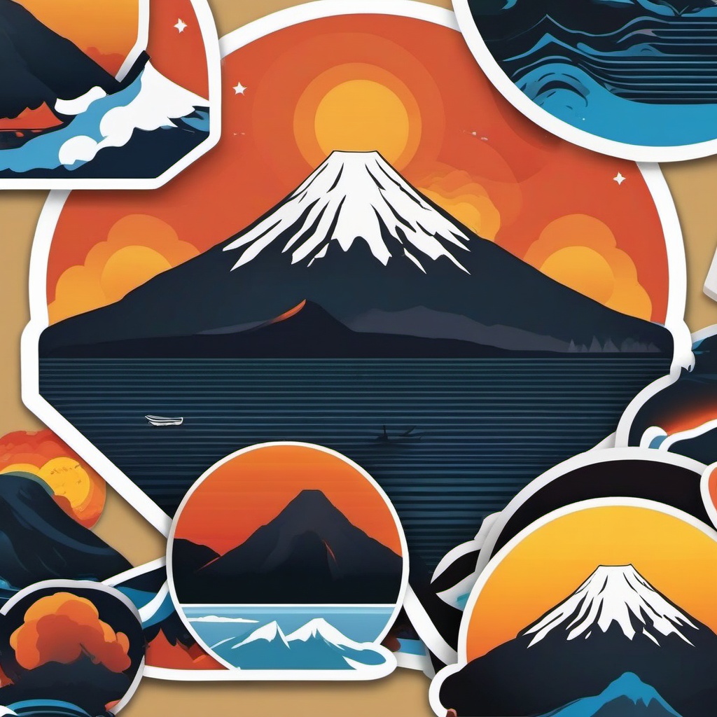 Pucon Villarrica Volcano sticker- Active volcano and lake in the Chilean Andes, , sticker vector art, minimalist design