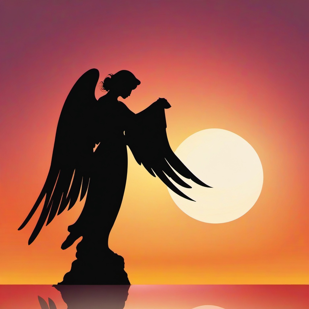 Angel clipart - angel silhouette against a sunset  color,minimalist,vector clipart