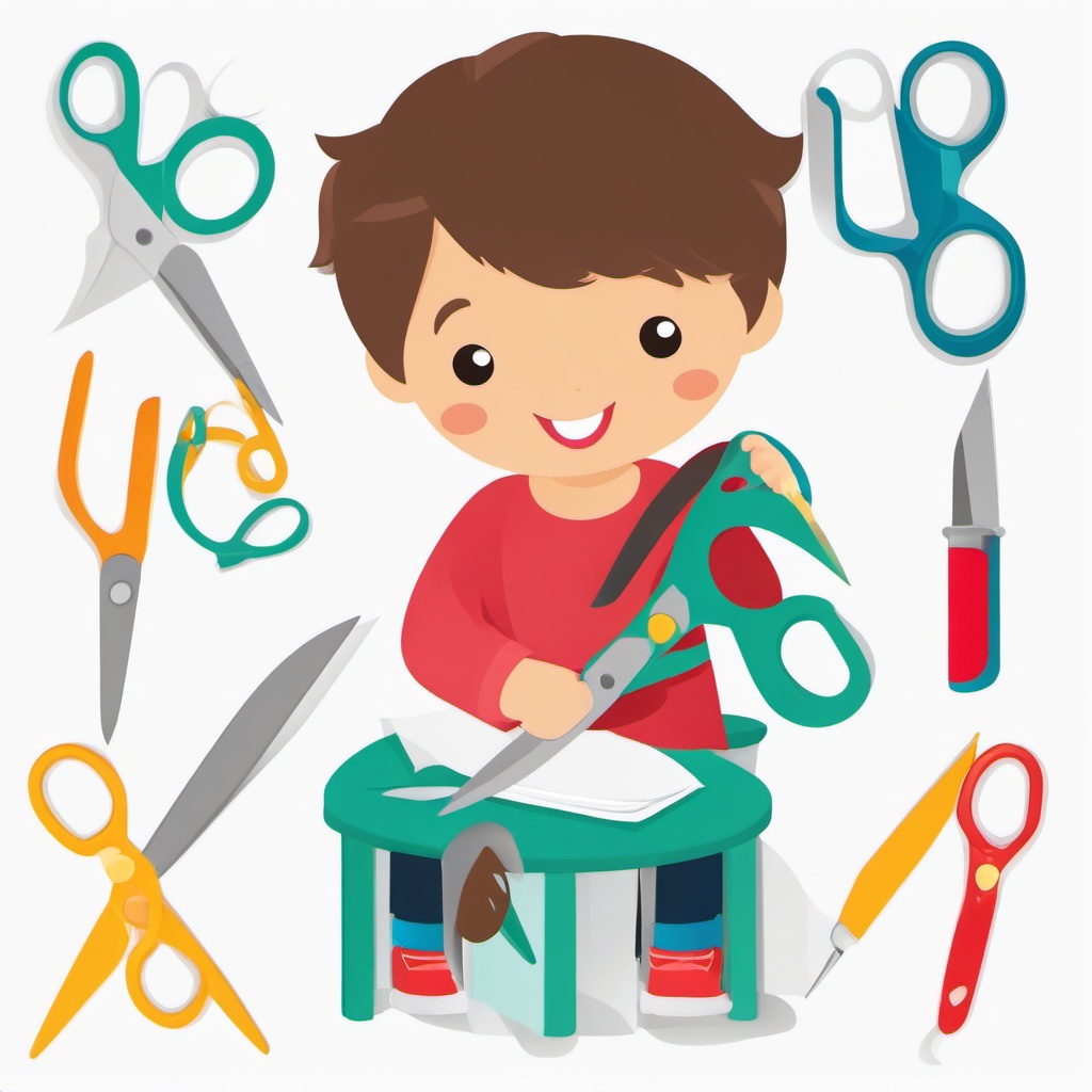 Scissors clipart - child using scissors for a school project  color,minimalist,vector clipart