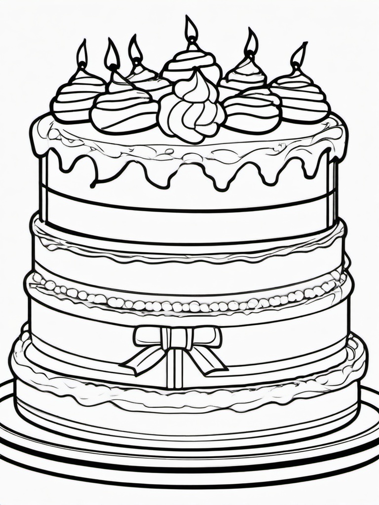 Cake Coloring Pages - Christmas cake with candy canes and holly  simple coloring pages