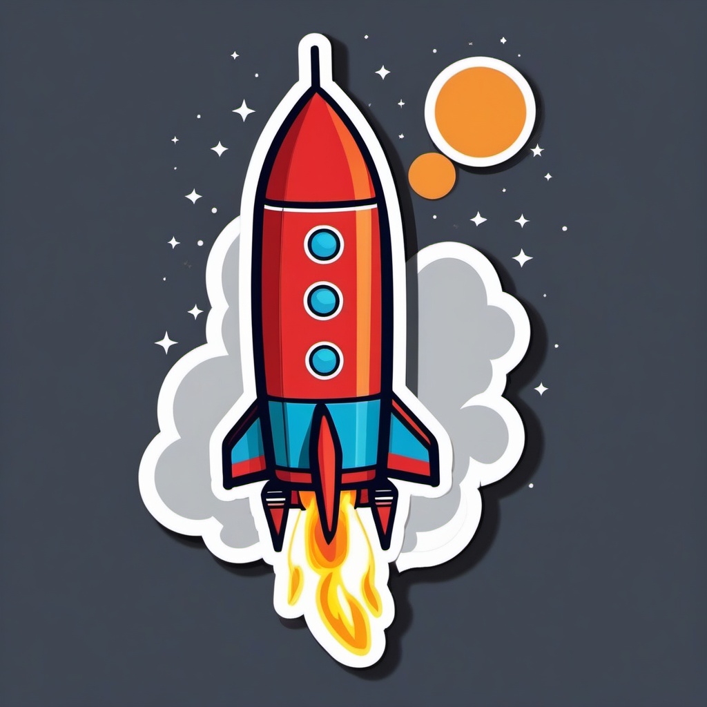 Rocket Sticker - Cartoon rocket launch, ,vector color sticker art,minimal