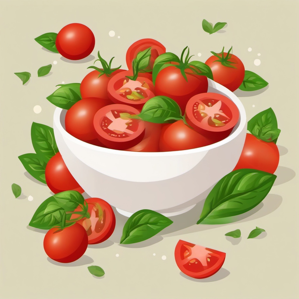 Tomato Salad with Basil Clipart - A tomato salad with fresh basil leaves.  color vector clipart, minimal style