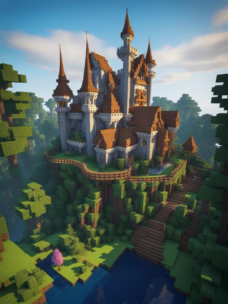 fairy-tale castle surrounded by a magical forest - minecraft house ideas minecraft block style