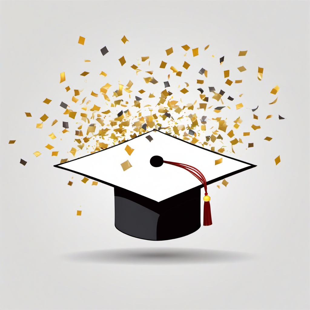 Confetti falling on a graduation cap clipart.  vector style illustration, white background