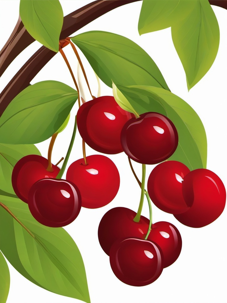 Bunch of cherries on a twig clipart.  vector style illustration, white background