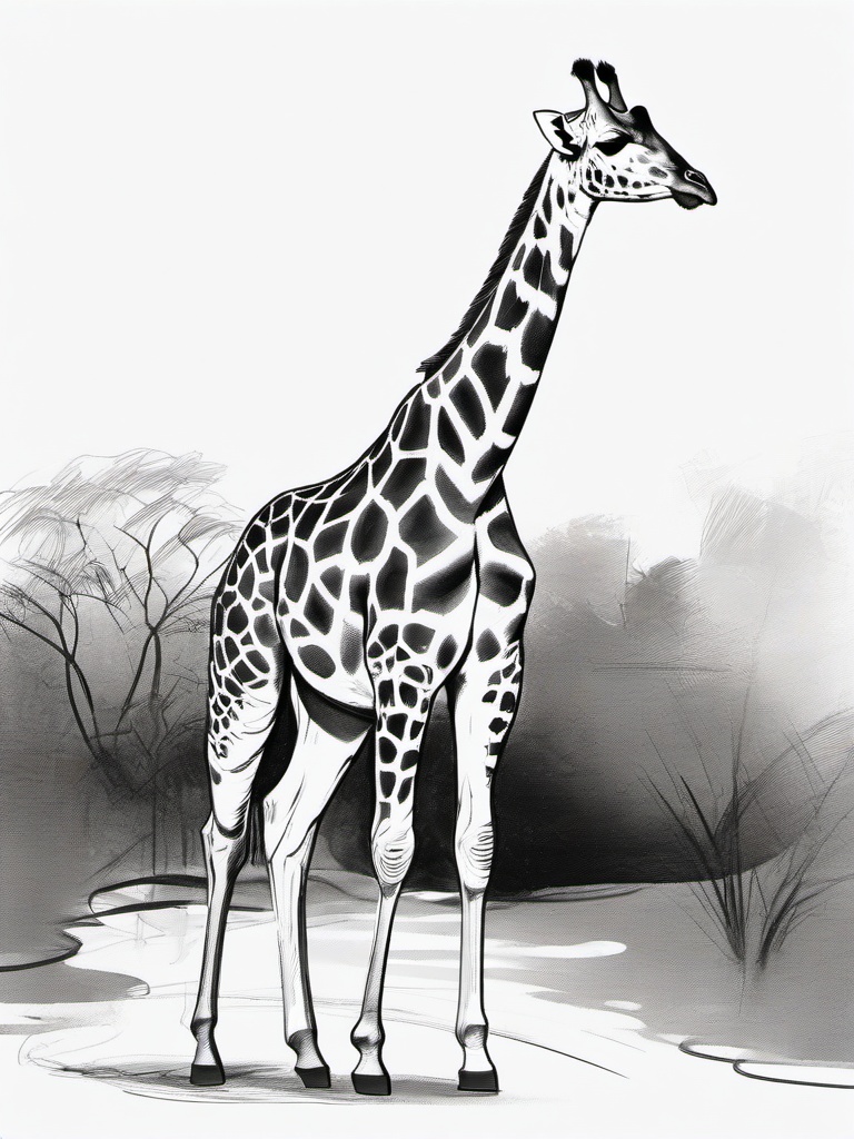 drawing of a giraffe in the zoo  minimal rough sketch scribbles,doodles,black and white