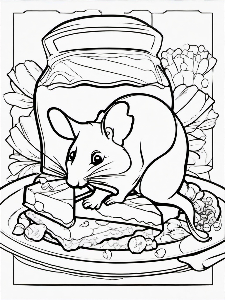 Mouse Coloring Pages - Small Scurrying Cheese Lover  black outline printable coloring page