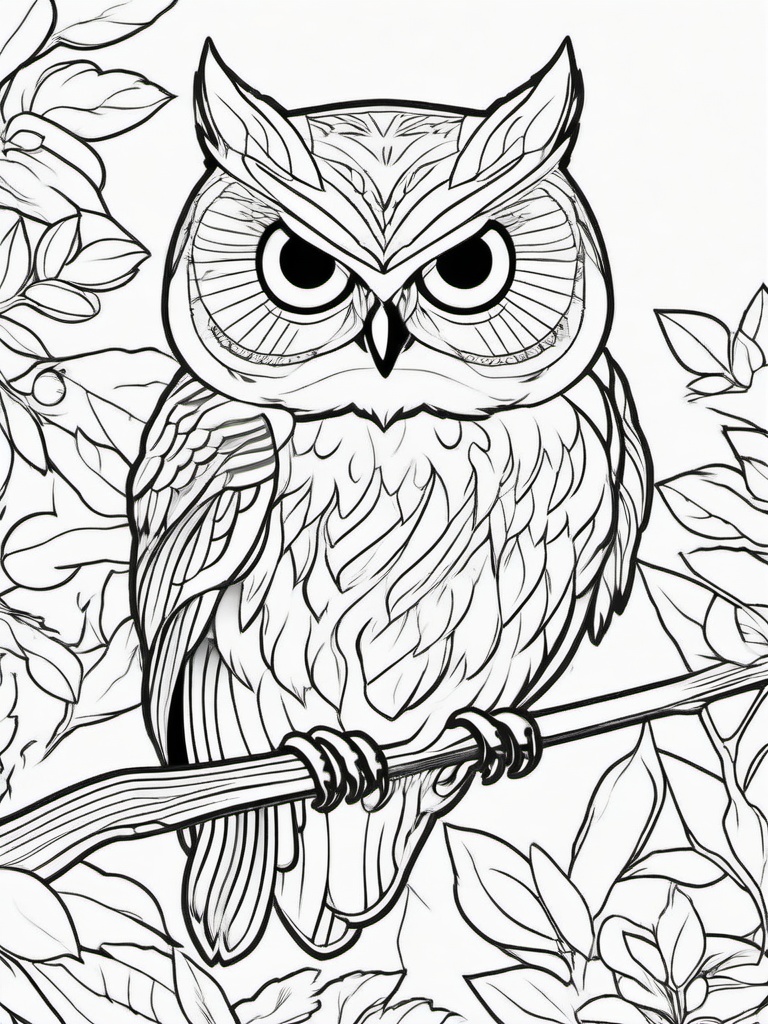 Owl Coloring Pages - Owl hunting a mouse  simple coloring pages