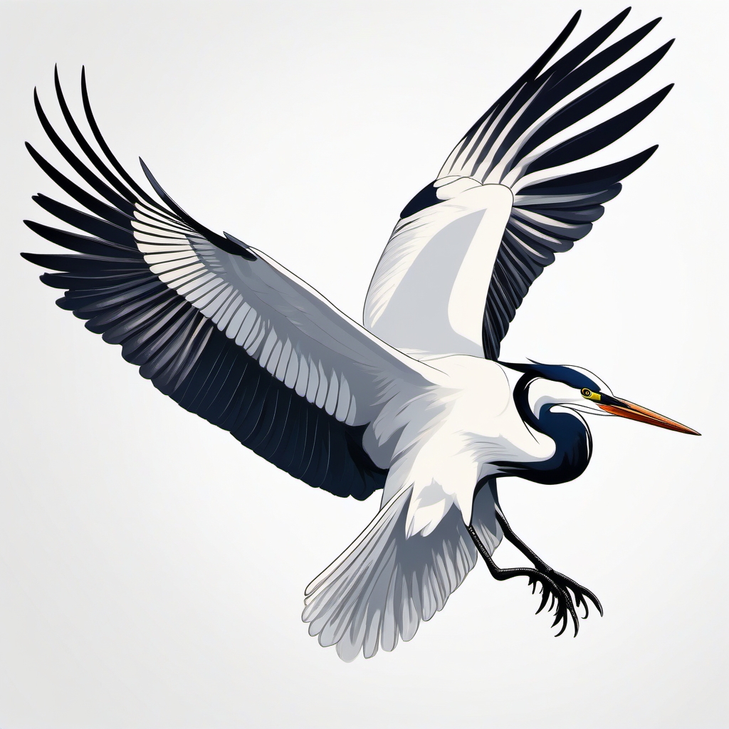 Regal egret tattoo in majestic flight, exuding strength.  color tattoo style, minimalist design, white background