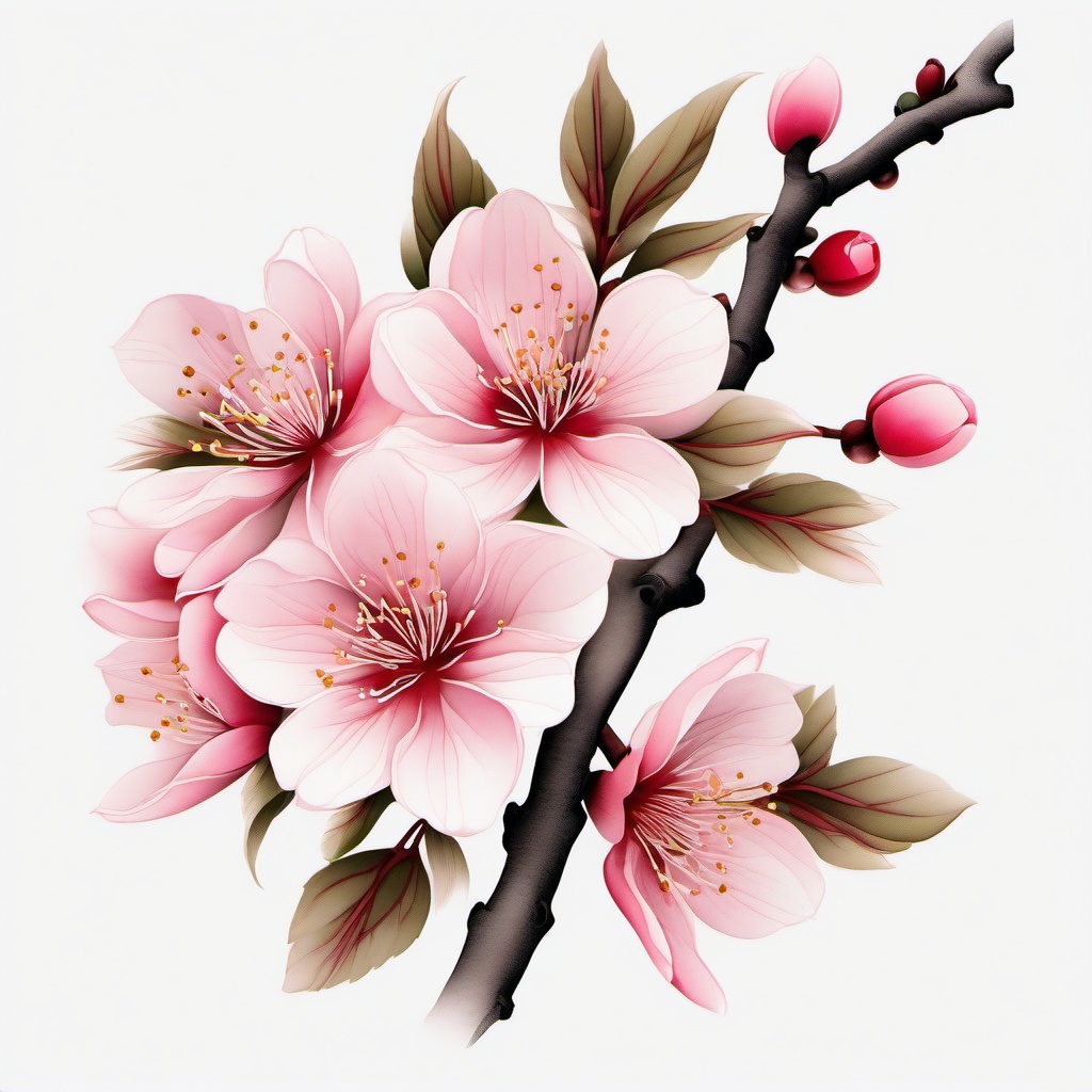 Cherry Blossom Japanese Tattoo - Japanese style cherry blossom tattoo.  simple color tattoo,white background,minimal