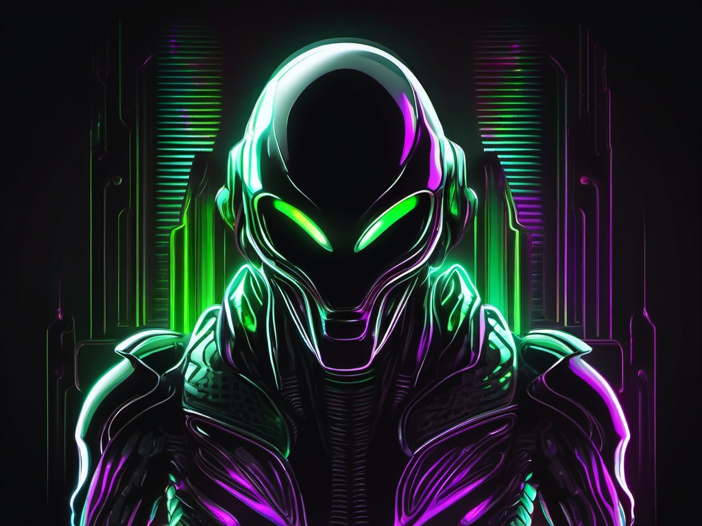 Alien with neon lights clipart.  vector style illustration, white background