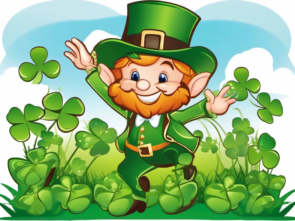 Leprechaun clipart - leprechaun dancing in a field of clovers  