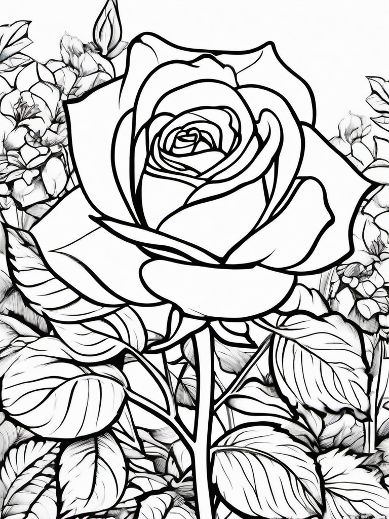 Rose Coloring Pages - Rose in a garden  simple coloring pages