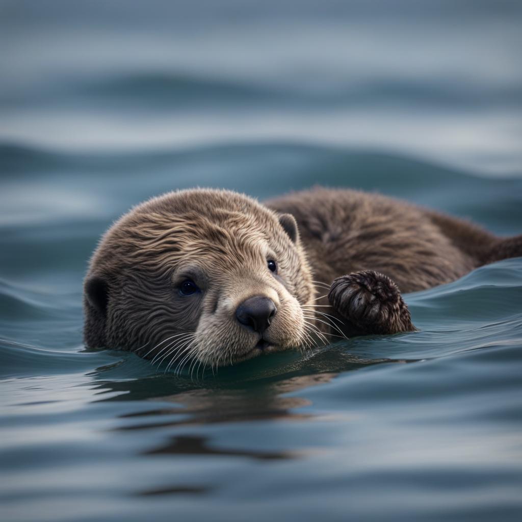 sea otter pup floating on its back in calm coastal waters 8k ultrarealistic cinematic 