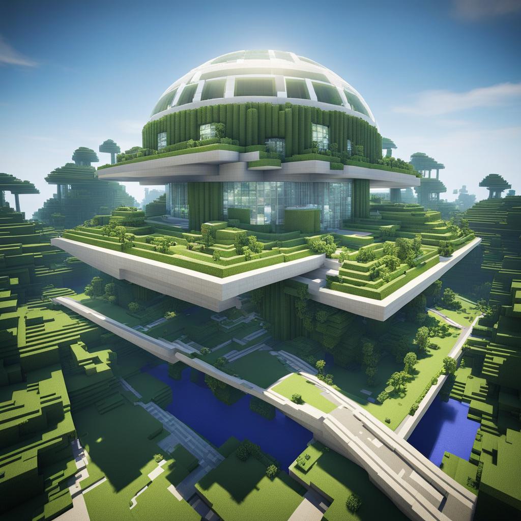 futuristic biodome city with lush vegetation and sustainable living - minecraft house design ideas minecraft block style