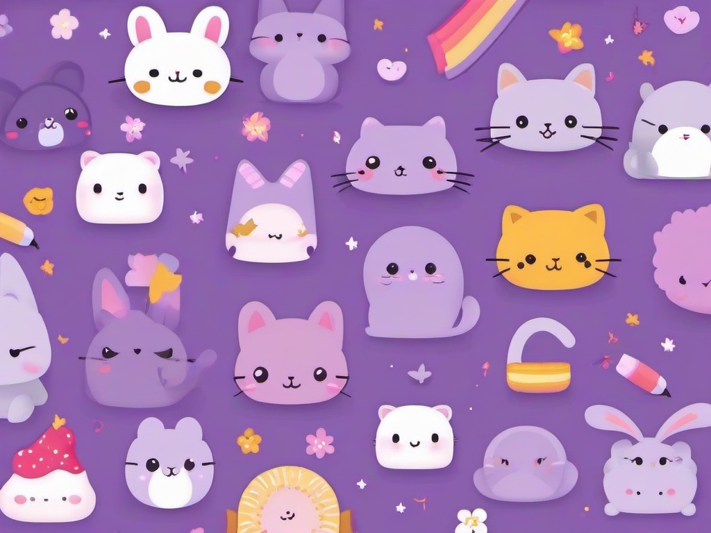 Kawaii Purple Wallpaper - Soft purple with kawaii characters  ,desktop background wallpaper