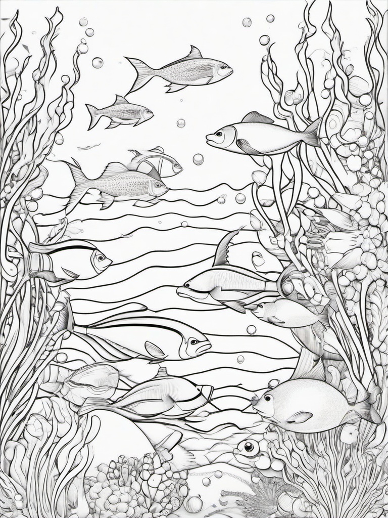 Sea Animal Coloring Pages - Sea creatures celebrating a party underwater  simple coloring pages