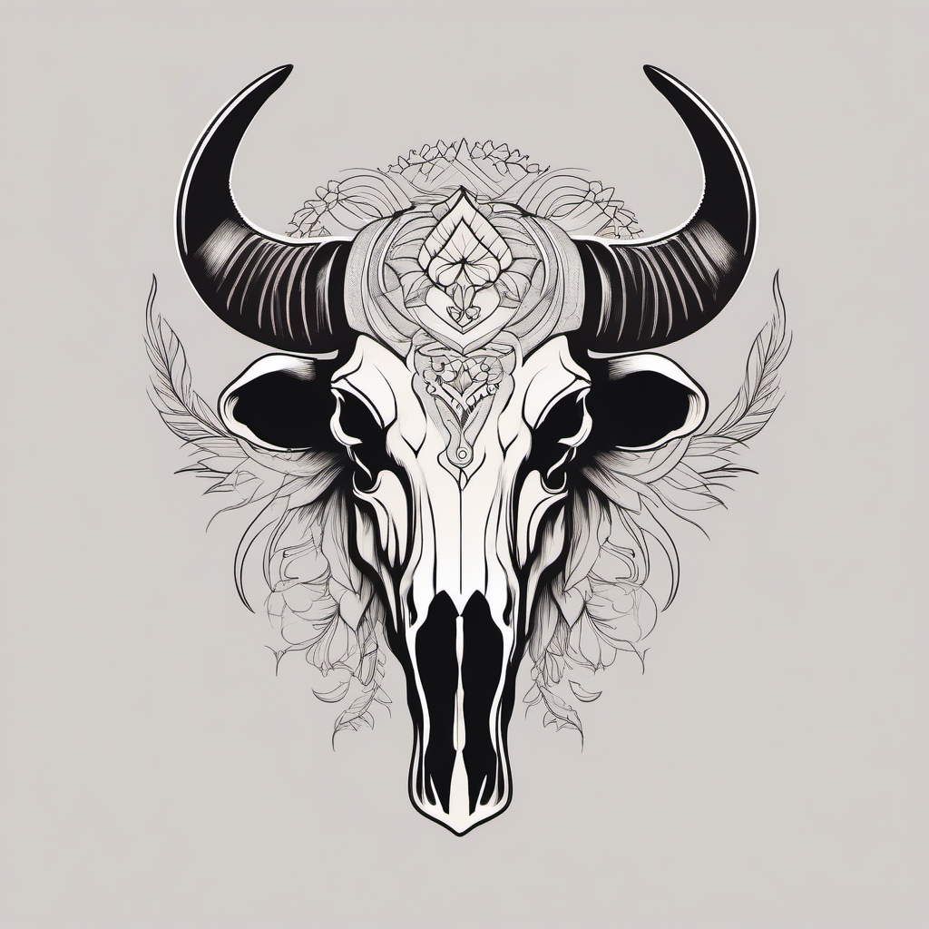 Minimalistic buffalo skull design: Simplicity, letting the form speak.  simple color tattoo style