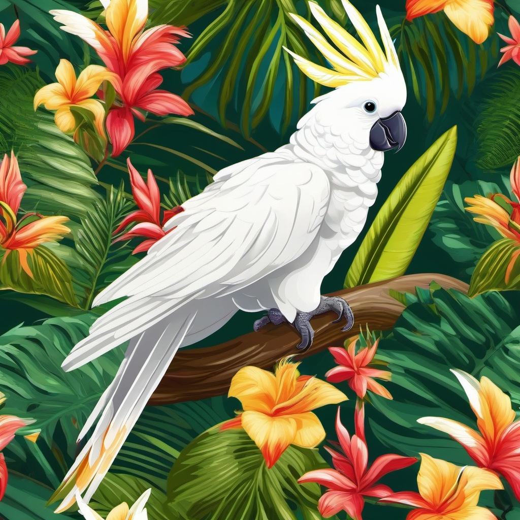 Cockatoo Clipart in a Tropical Paradise,Vibrant cockatoo in a tropical paradise, representing communication and expression. 