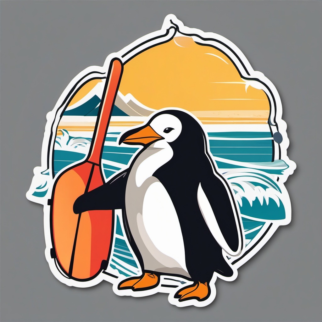 Penguin with Surfboard Sticker - A penguin ready to catch some waves. ,vector color sticker art,minimal