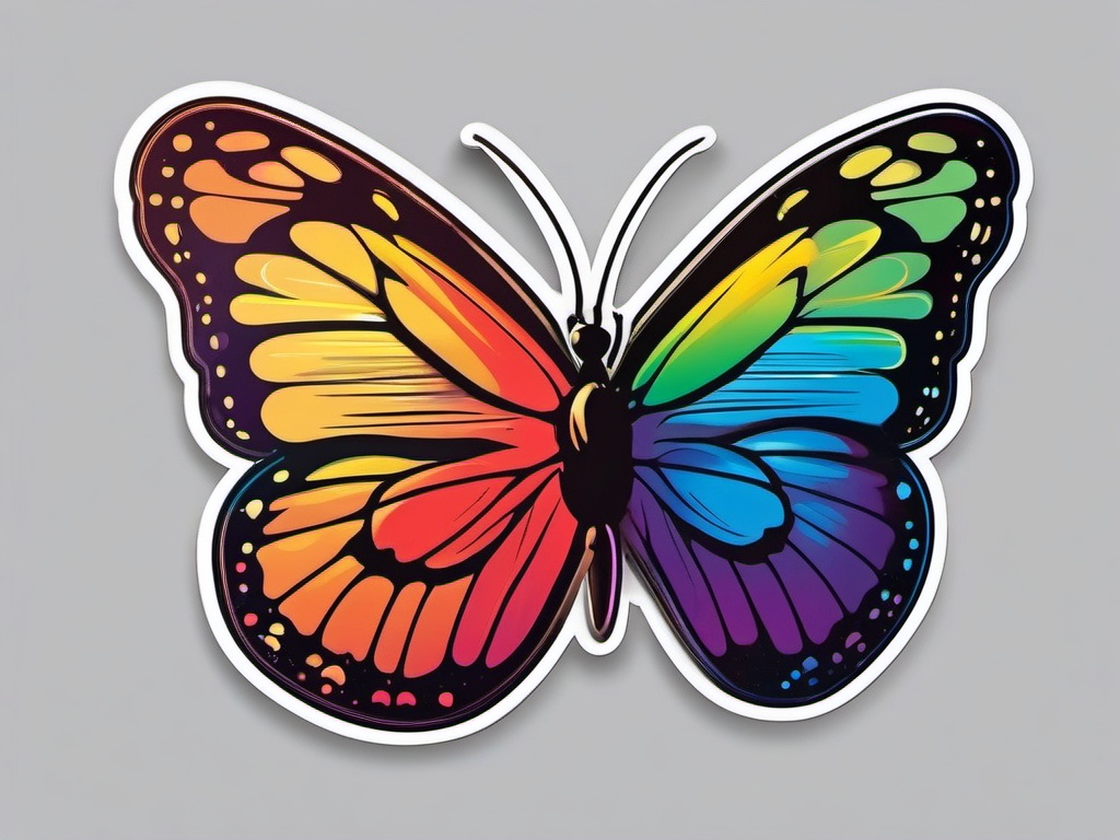 Butterfly and Rainbow Sticker - Butterfly near a vibrant rainbow, ,vector color sticker art,minimal