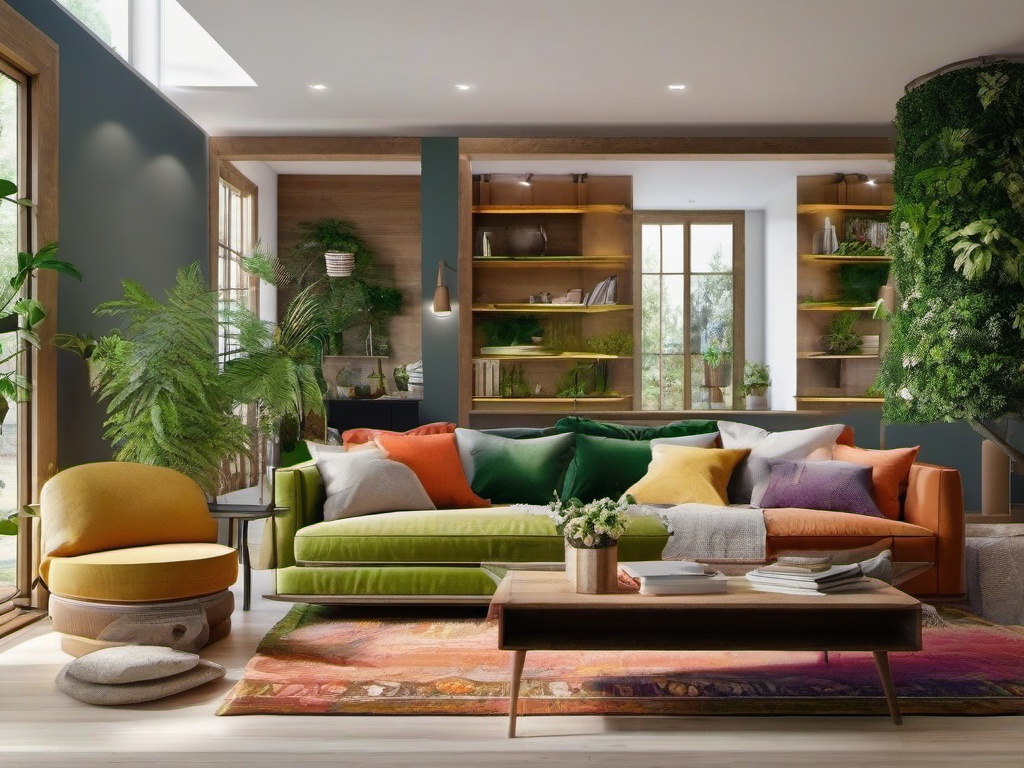 Eco-Friendly Haven - Design an eco-friendly living room with sustainable and natural elements. , living room decor ideas, multicoloured, photo realistic, hyper detail, high resolution,